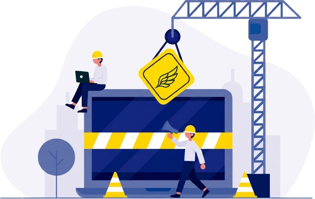 Interface gráfica ilustrando página em construção de alta tecnologia